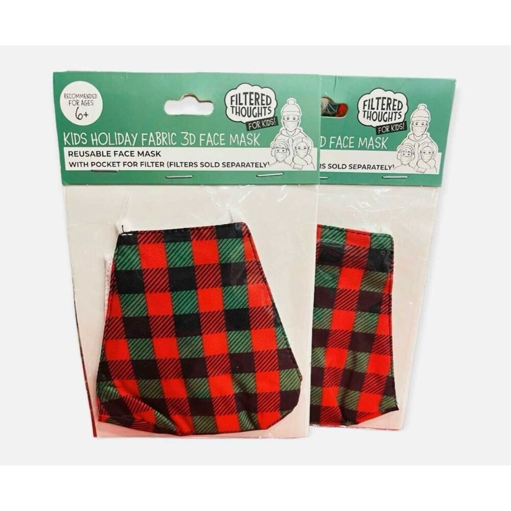 NWT Youth Kids Hallmark Christmas Holiday Red Tartan Plaid Masks Lot of 2